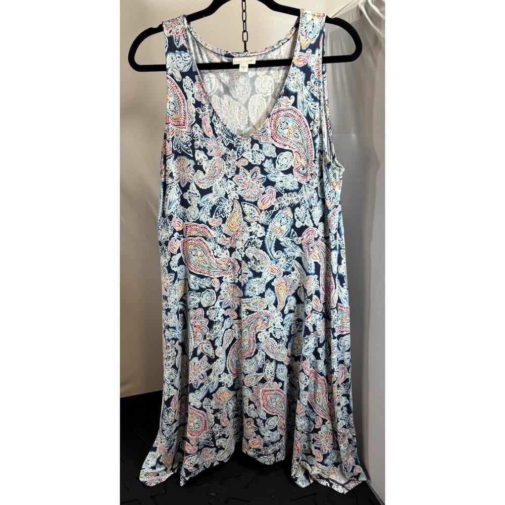 J Jill Shift Dress Blue Paisley Print Stretch Asymmetrical Sleeveless Sz Medium‎